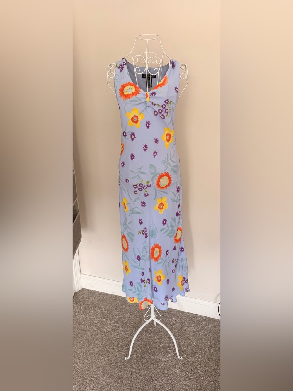 Jonathan Martin Studio Blue Floral Midi Dress Sleeveless Size 8